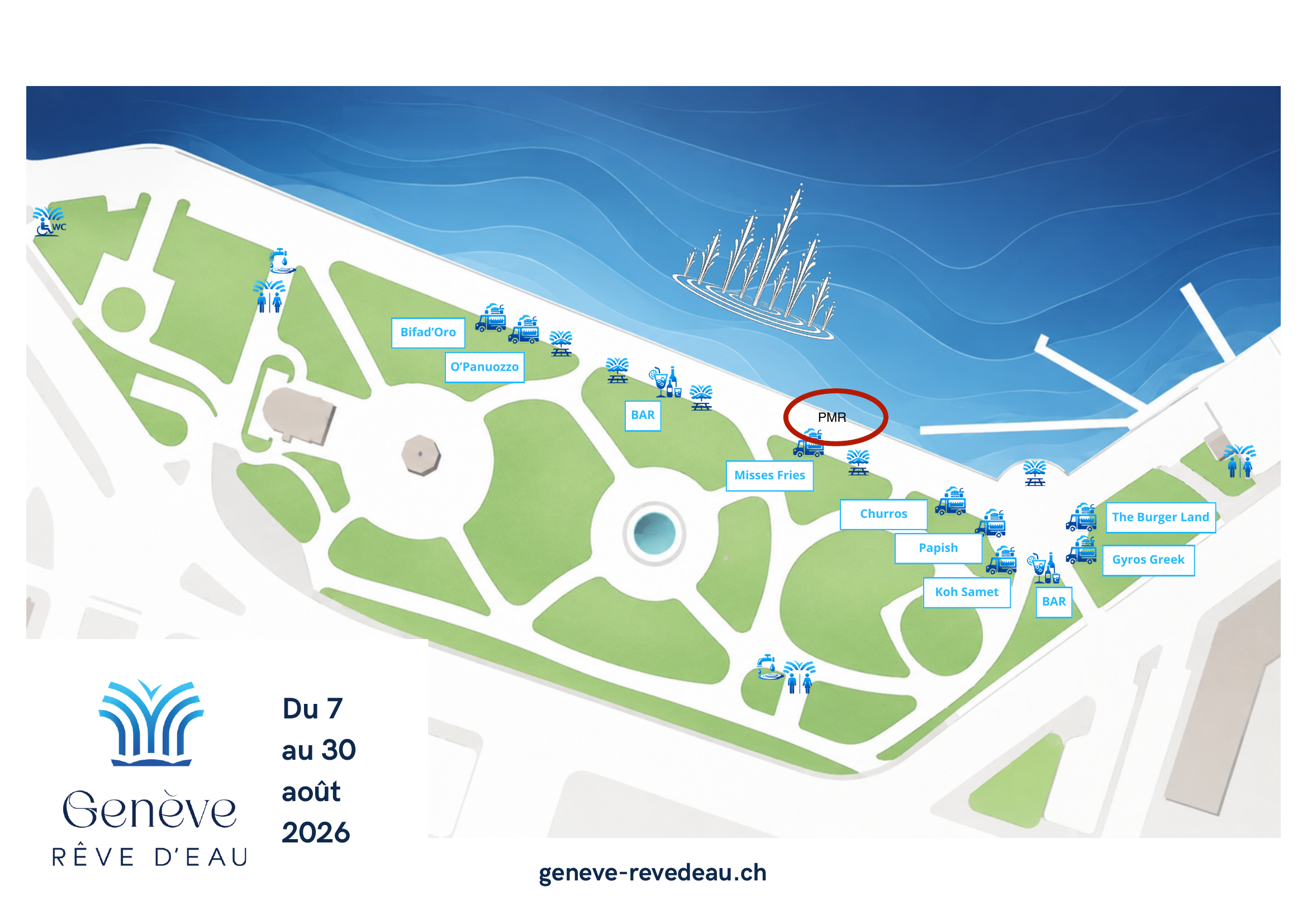 Plan du site avec la zone PMR mise en évidence au bord du lac